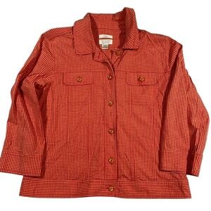 Christopher & Banks Pink and Orange‎ Gingham Stretch Button Front Jacket - Small